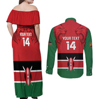 Custom Kenya Football Couples Matching Off Shoulder Maxi Dress and Long Sleeve Button Shirt Come On Harambee Stars