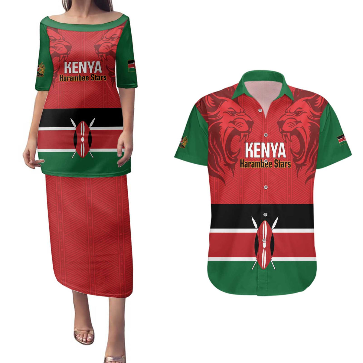 Custom Kenya Football Couples Matching Puletasi and Hawaiian Shirt Come On Harambee Stars
