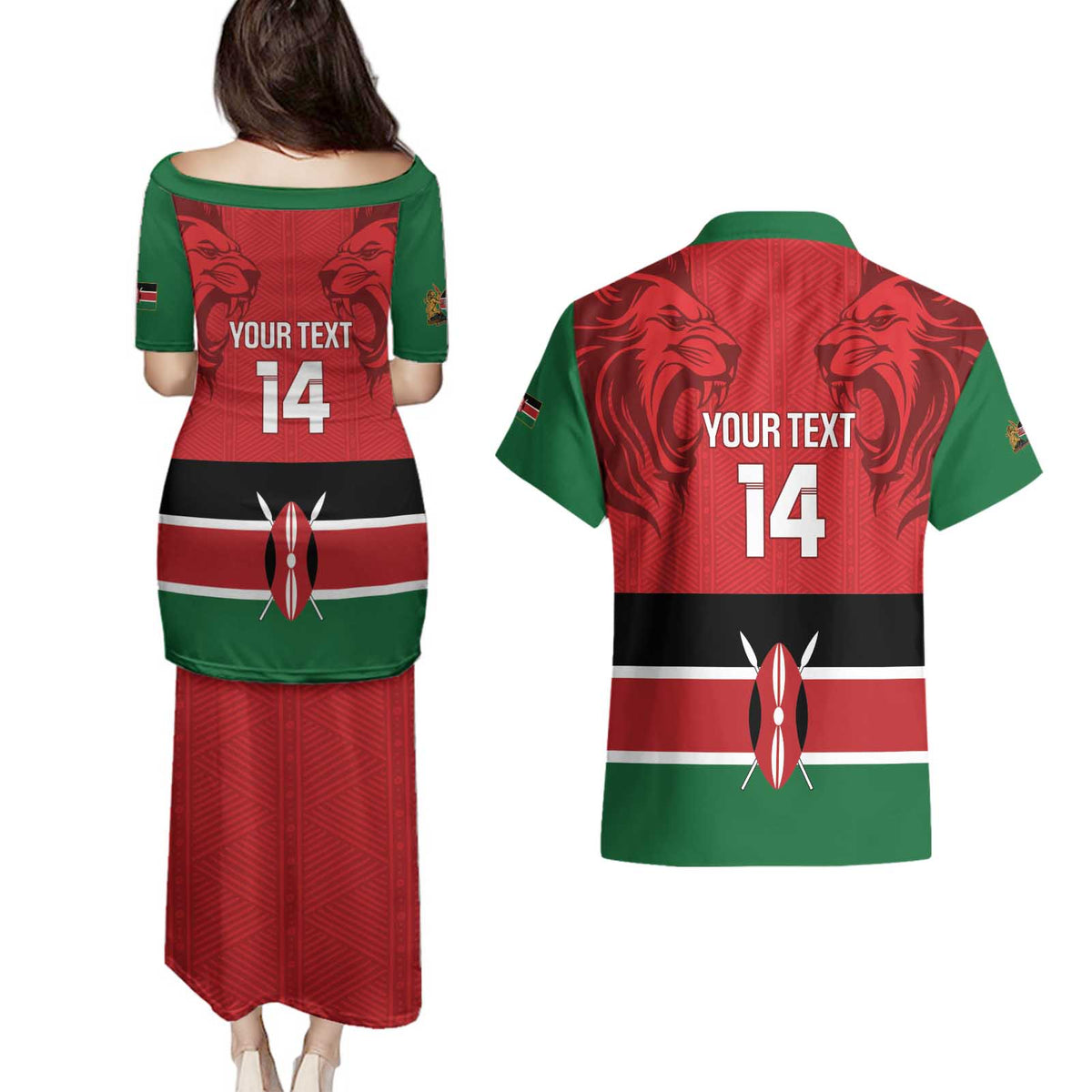 Custom Kenya Football Couples Matching Puletasi and Hawaiian Shirt Come On Harambee Stars