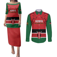 Custom Kenya Football Couples Matching Puletasi and Long Sleeve Button Shirt Come On Harambee Stars