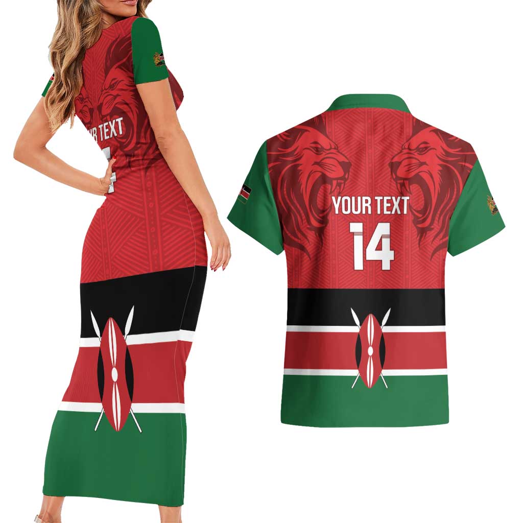 Custom Kenya Football Couples Matching Short Sleeve Bodycon Dress and Hawaiian Shirt Come On Harambee Stars