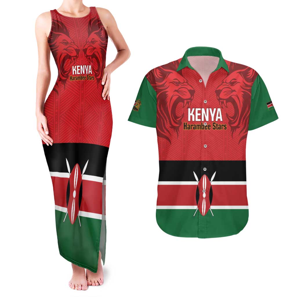 Custom Kenya Football Couples Matching Tank Maxi Dress and Hawaiian Shirt Come On Harambee Stars
