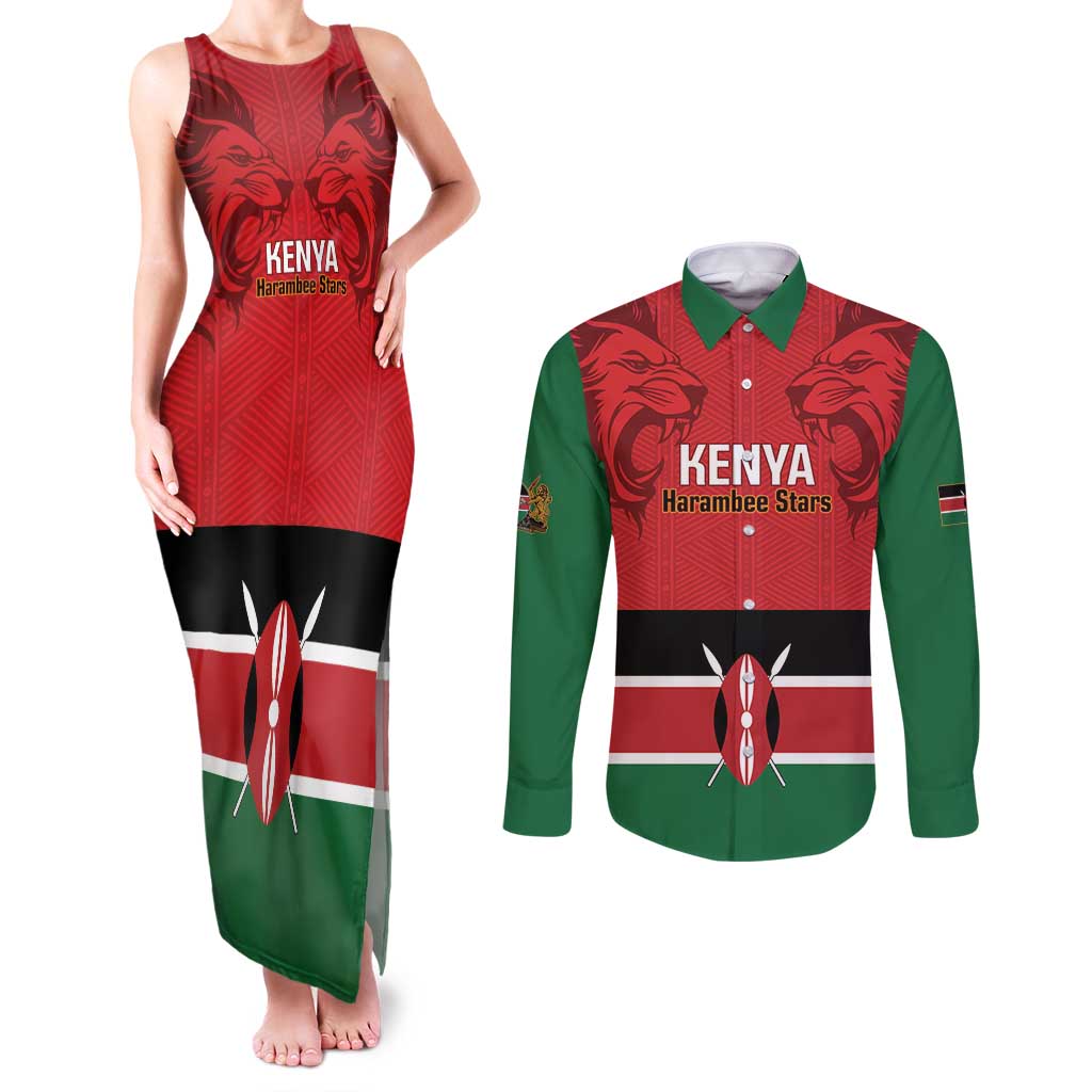 Custom Kenya Football Couples Matching Tank Maxi Dress and Long Sleeve Button Shirt Come On Harambee Stars