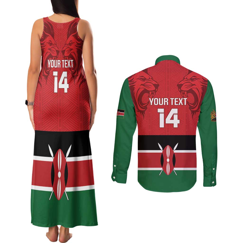 Custom Kenya Football Couples Matching Tank Maxi Dress and Long Sleeve Button Shirt Come On Harambee Stars