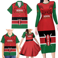 Custom Kenya Football Family Matching Long Sleeve Bodycon Dress and Hawaiian Shirt Come On Harambee Stars