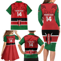 Custom Kenya Football Family Matching Long Sleeve Bodycon Dress and Hawaiian Shirt Come On Harambee Stars