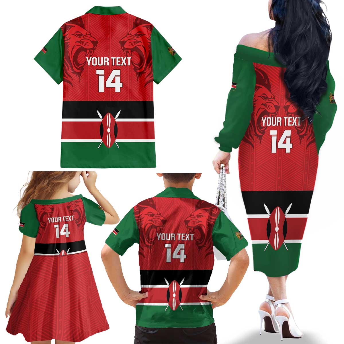 Custom Kenya Football Family Matching Off The Shoulder Long Sleeve Dress and Hawaiian Shirt Come On Harambee Stars