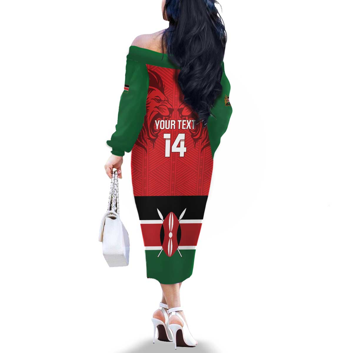 Custom Kenya Football Family Matching Off The Shoulder Long Sleeve Dress and Hawaiian Shirt Come On Harambee Stars