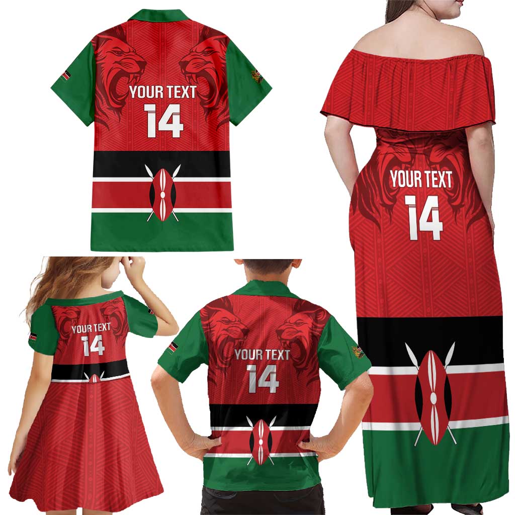 Custom Kenya Football Family Matching Off Shoulder Maxi Dress and Hawaiian Shirt Come On Harambee Stars