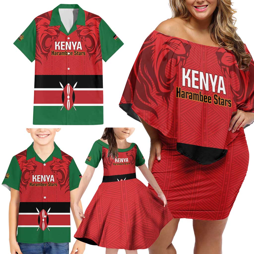 Custom Kenya Football Family Matching Off Shoulder Short Dress and Hawaiian Shirt Come On Harambee Stars