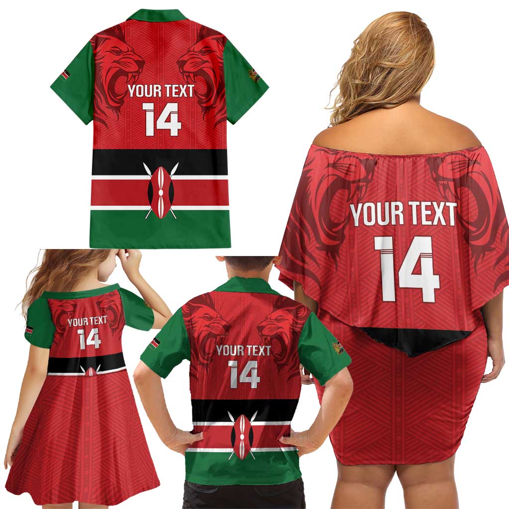 Custom Kenya Football Family Matching Off Shoulder Short Dress and Hawaiian Shirt Come On Harambee Stars