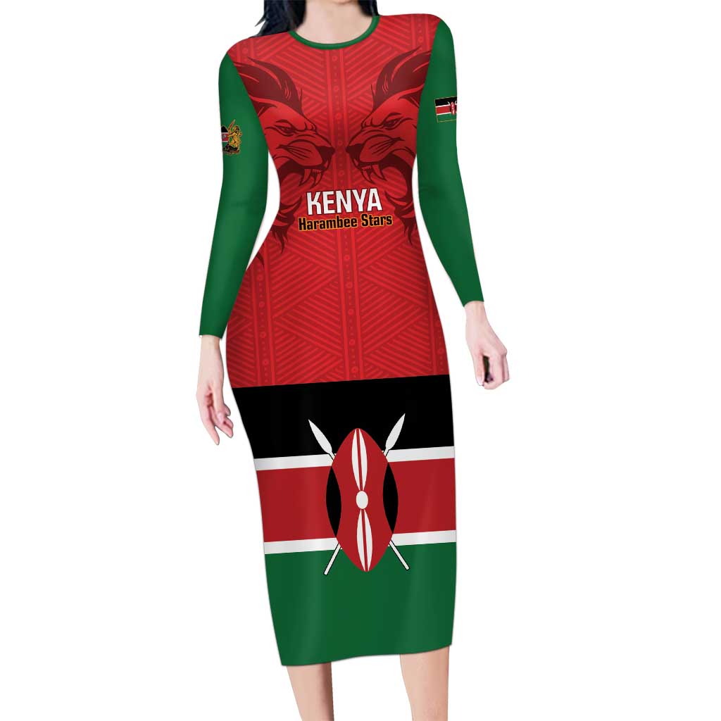 Custom Kenya Football Long Sleeve Bodycon Dress Come On Harambee Stars