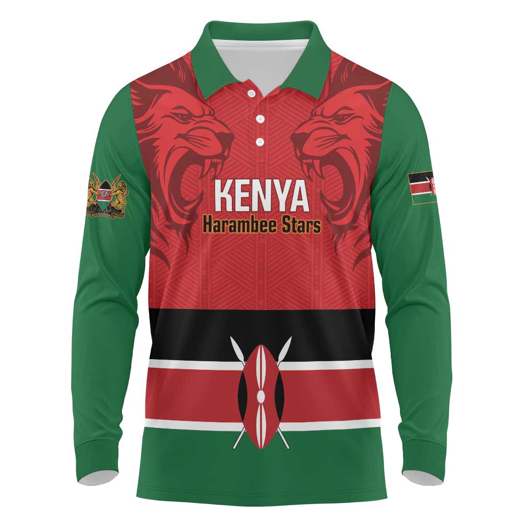 Custom Kenya Football Long Sleeve Polo Shirt Come On Harambee Stars