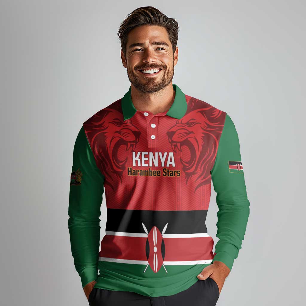 Custom Kenya Football Long Sleeve Polo Shirt Come On Harambee Stars