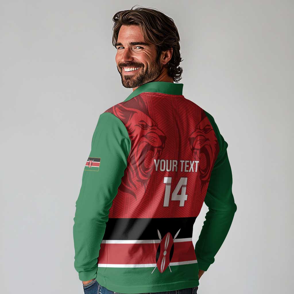 Custom Kenya Football Long Sleeve Polo Shirt Come On Harambee Stars