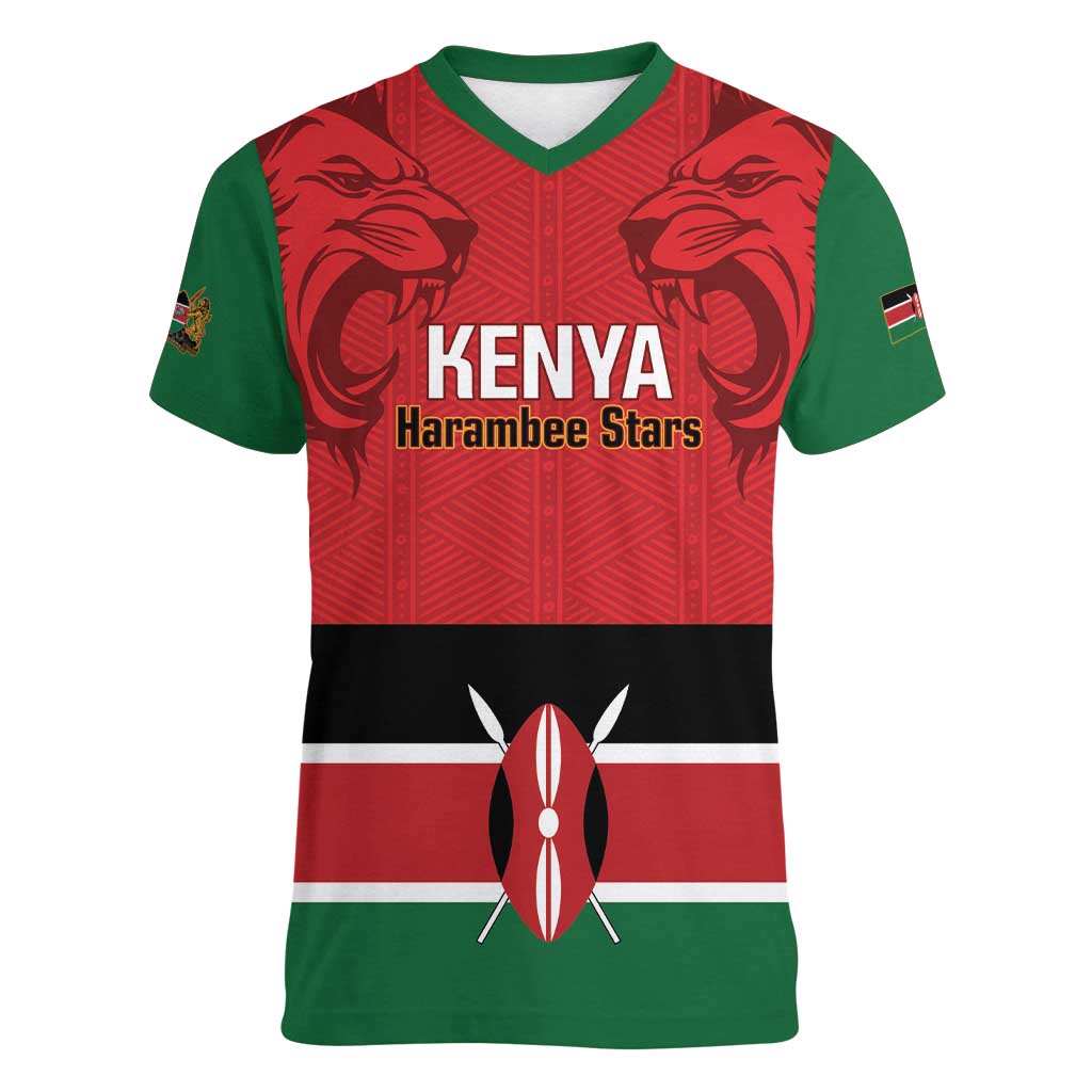 Custom Kenya Football Women V-Neck T-Shirt Come On Harambee Stars