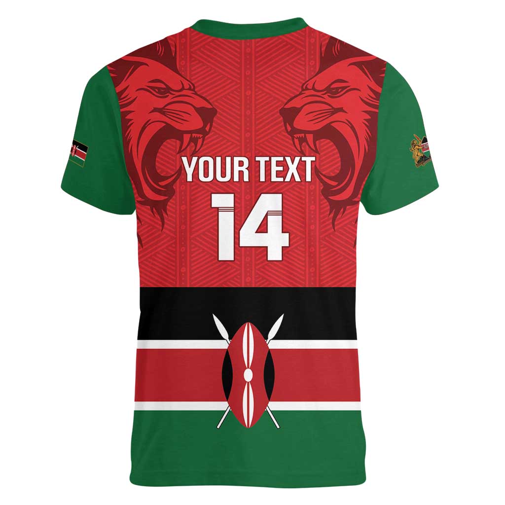 Custom Kenya Football Women V-Neck T-Shirt Come On Harambee Stars