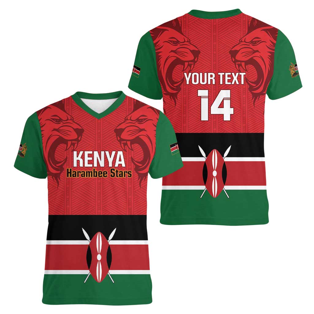 Custom Kenya Football Women V-Neck T-Shirt Come On Harambee Stars