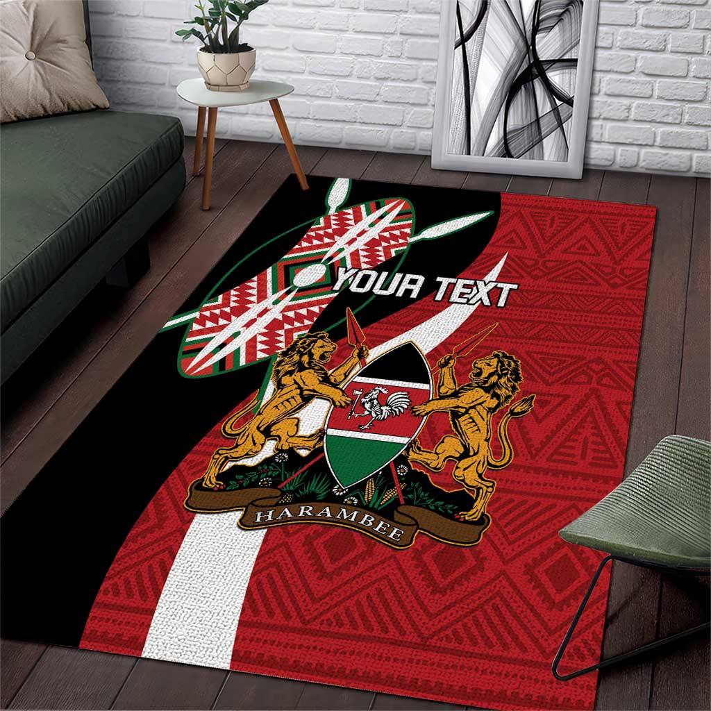 Custom Kenya Football Area Rug Maasai Shield Coat Of Arms Style