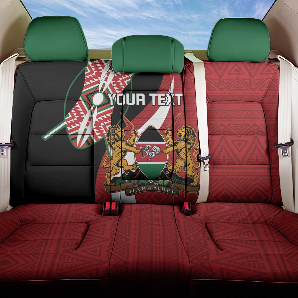 Custom Kenya Football Back Car Seat Cover Maasai Shield Coat Of Arms Style