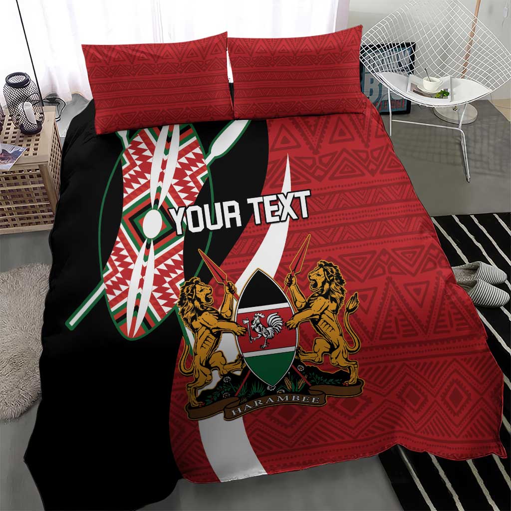 Custom Kenya Football Bedding Set Maasai Shield Coat Of Arms Style