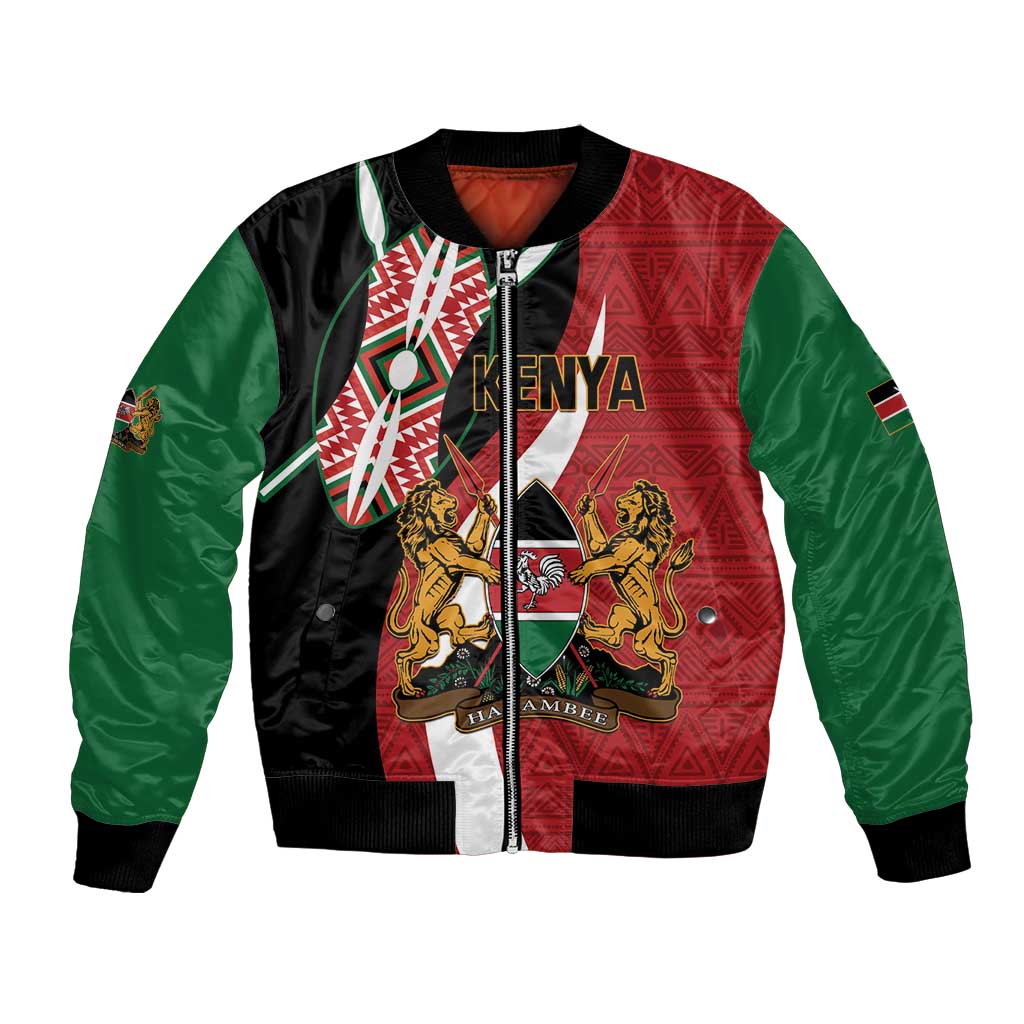 Custom Kenya Football Bomber Jacket Maasai Shield Coat Of Arms Style