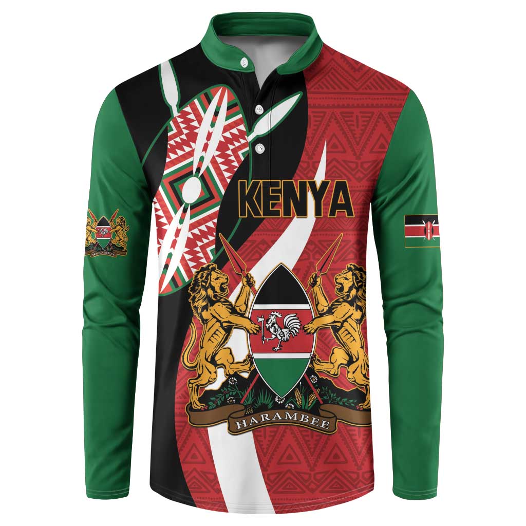 Custom Kenya Football Button Sweatshirt Maasai Shield Coat Of Arms Style