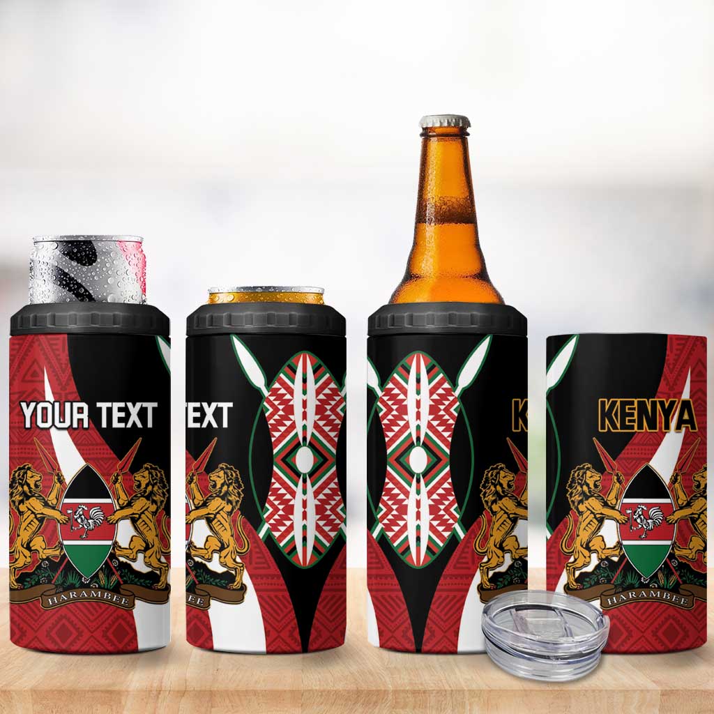 Custom Kenya Football 4 in 1 Can Cooler Tumbler Maasai Shield Coat Of Arms Style