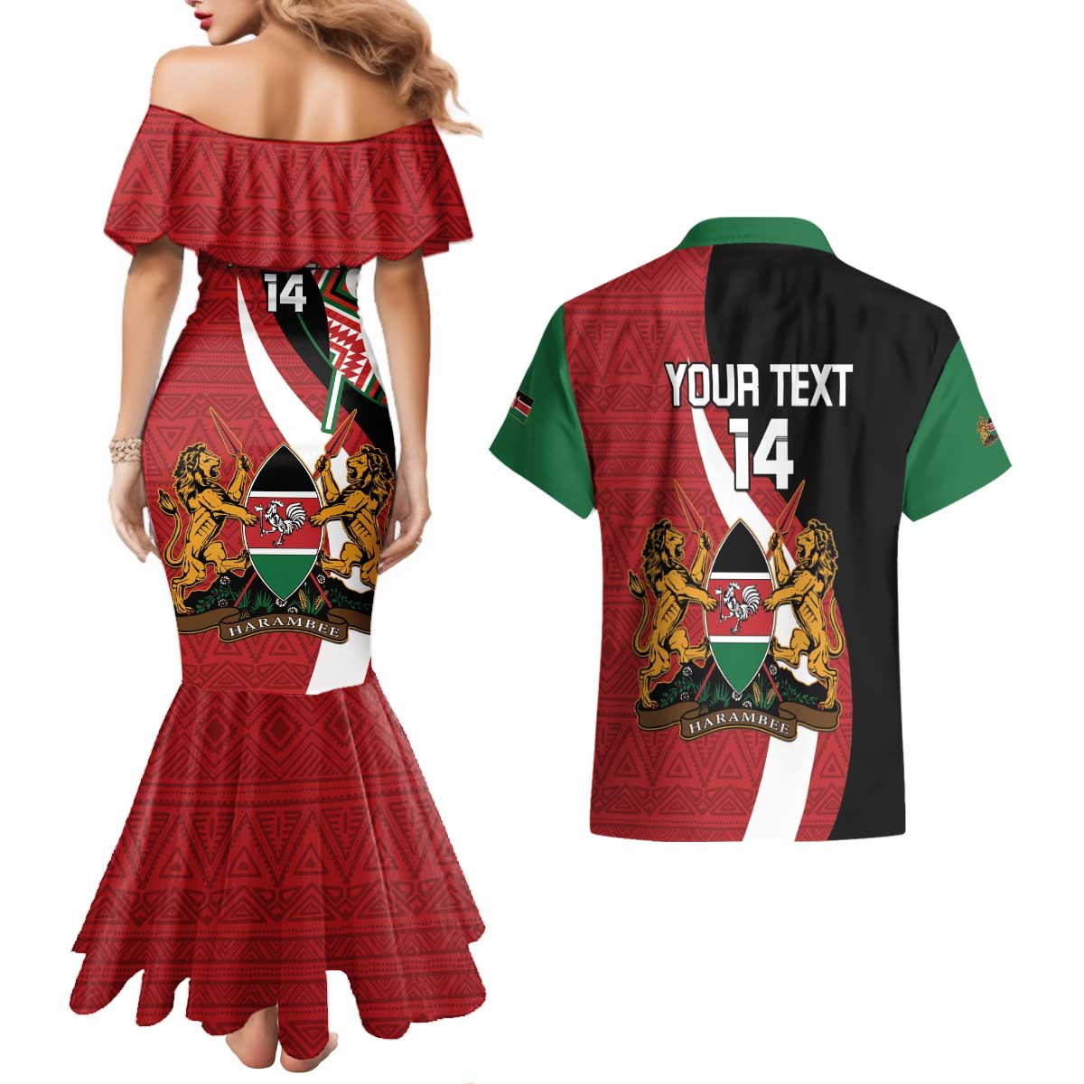 Custom Kenya Football Couples Matching Mermaid Dress and Hawaiian Shirt Maasai Shield Coat Of Arms Style