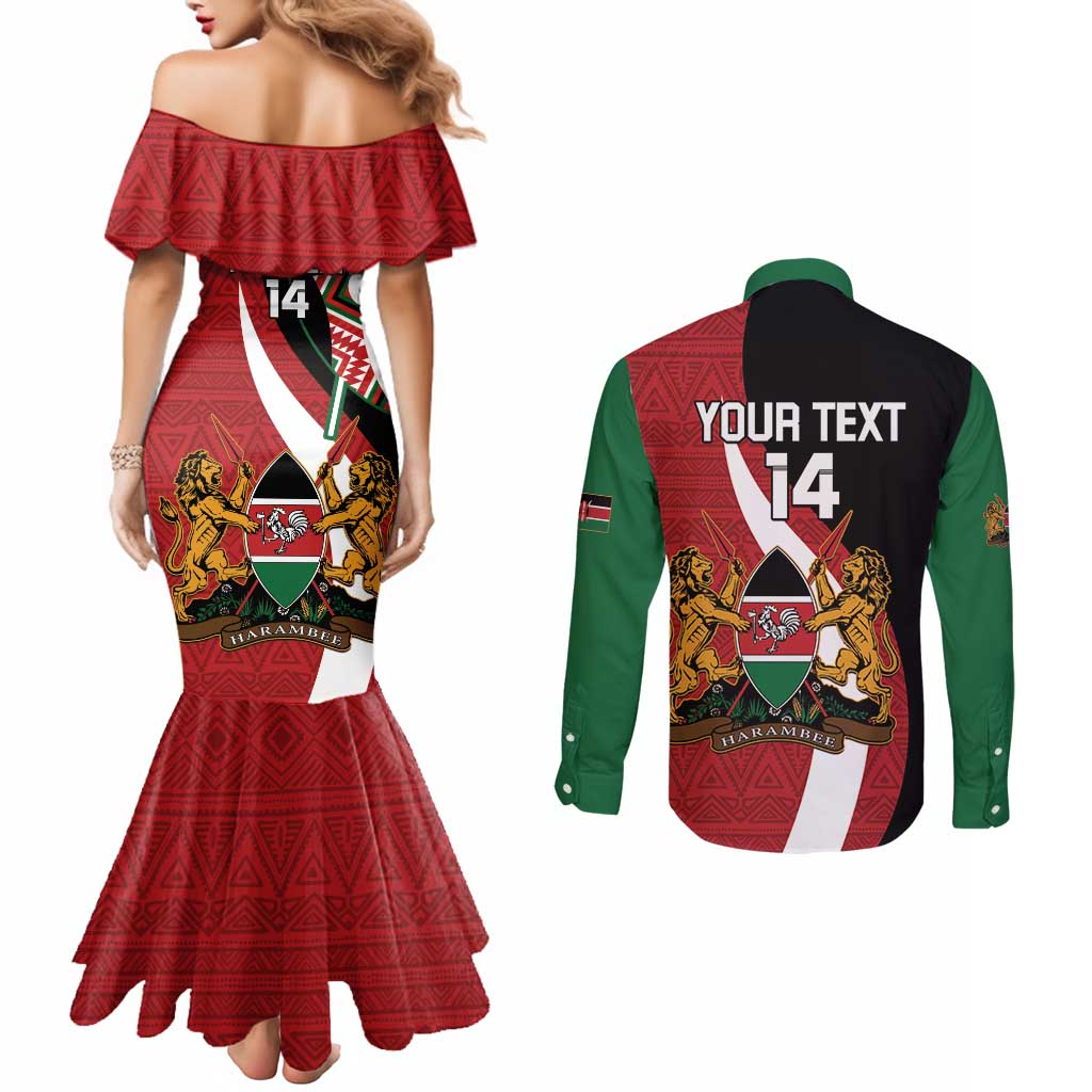 Custom Kenya Football Couples Matching Mermaid Dress and Long Sleeve Button Shirt Maasai Shield Coat Of Arms Style