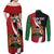 Custom Kenya Football Couples Matching Off Shoulder Maxi Dress and Long Sleeve Button Shirt Maasai Shield Coat Of Arms Style