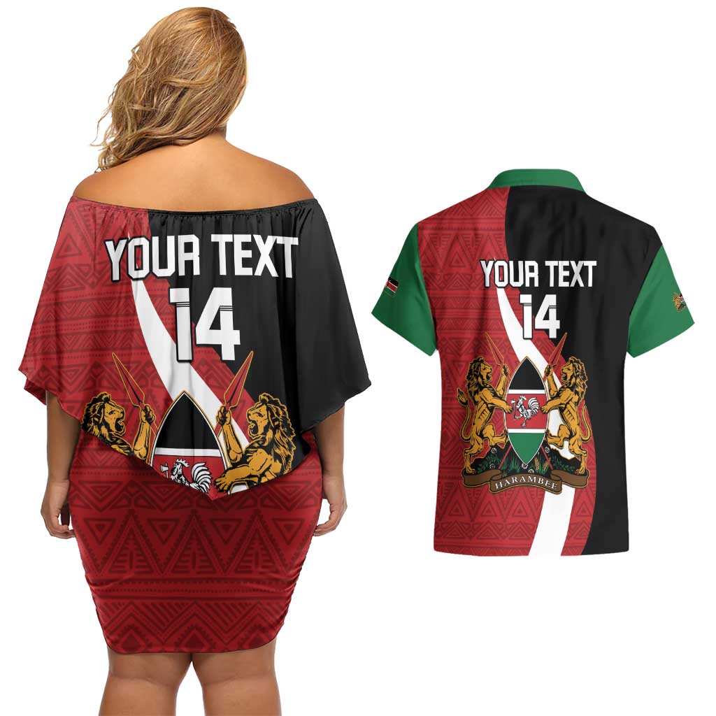Custom Kenya Football Couples Matching Off Shoulder Short Dress and Hawaiian Shirt Maasai Shield Coat Of Arms Style