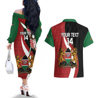 Custom Kenya Football Couples Matching Off The Shoulder Long Sleeve Dress and Hawaiian Shirt Maasai Shield Coat Of Arms Style