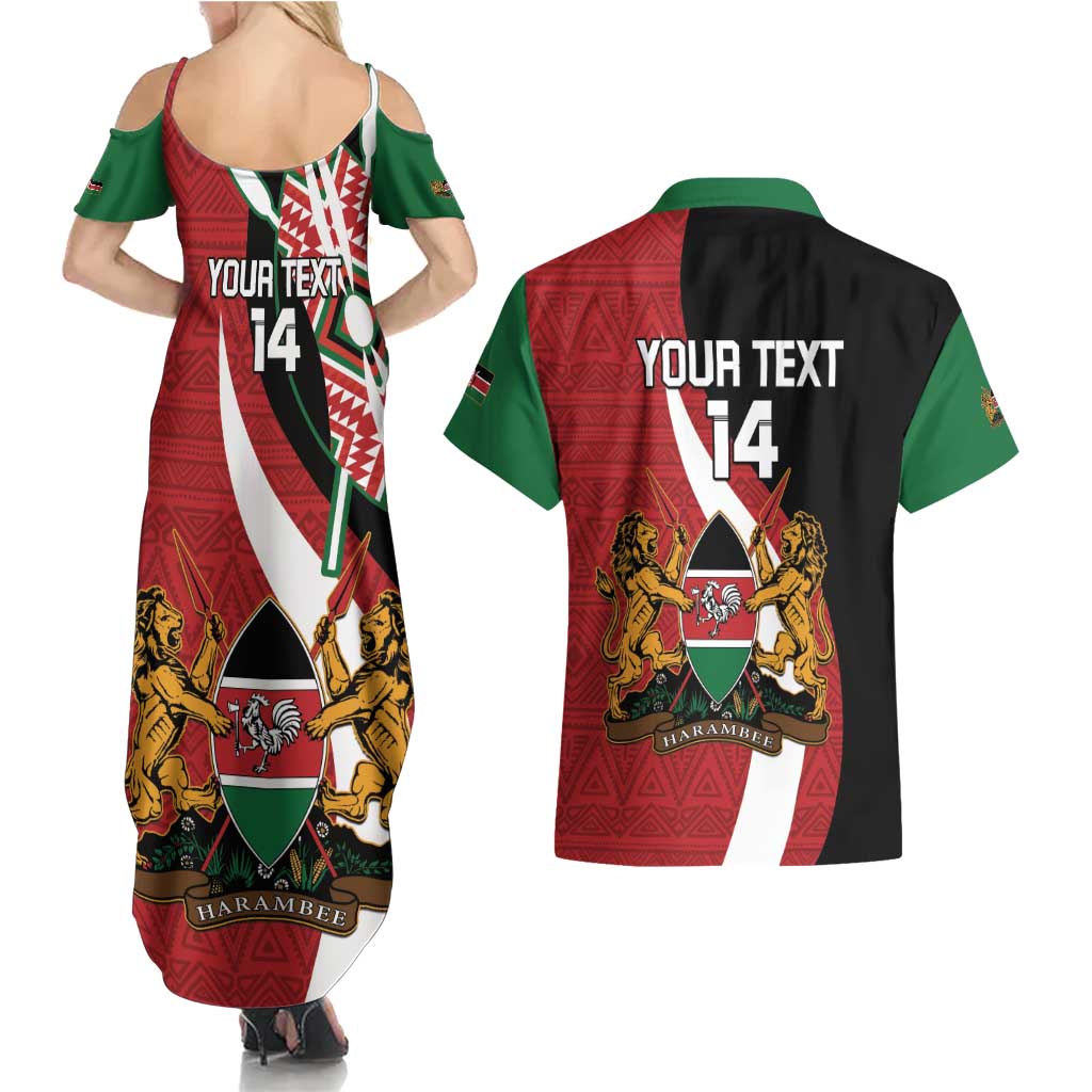 Custom Kenya Football Couples Matching Summer Maxi Dress and Hawaiian Shirt Maasai Shield Coat Of Arms Style