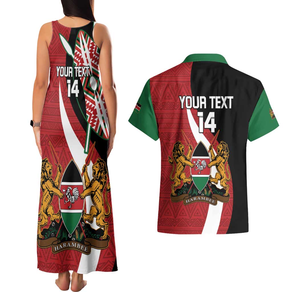 Custom Kenya Football Couples Matching Tank Maxi Dress and Hawaiian Shirt Maasai Shield Coat Of Arms Style