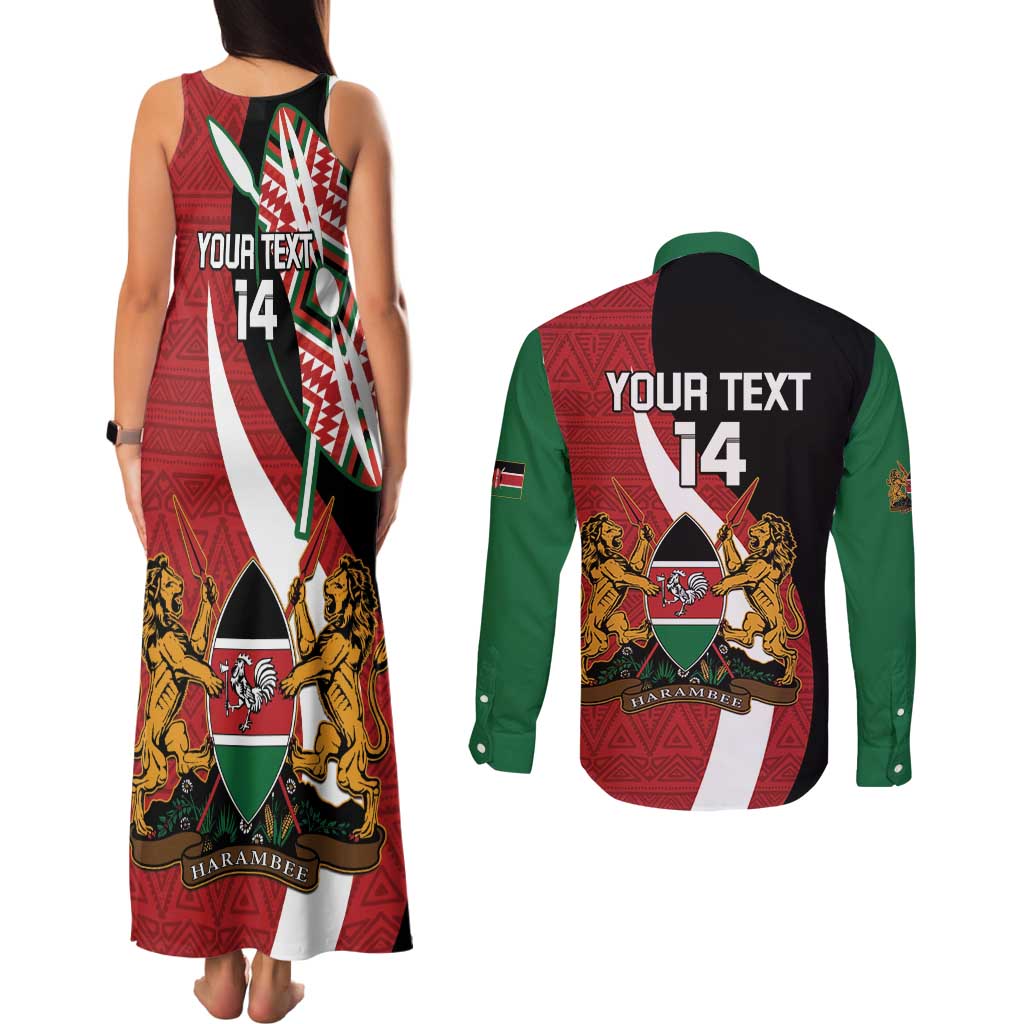 Custom Kenya Football Couples Matching Tank Maxi Dress and Long Sleeve Button Shirt Maasai Shield Coat Of Arms Style