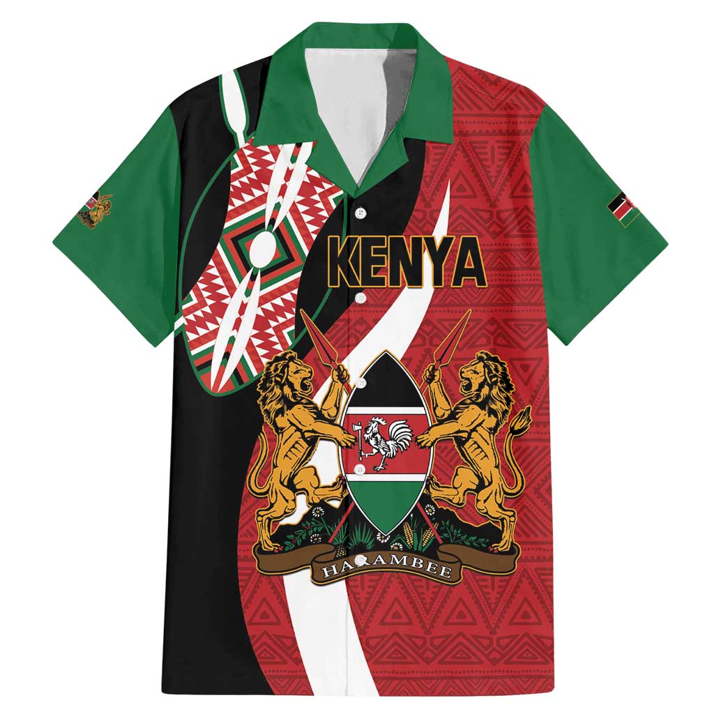 Custom Kenya Football Family Matching Mermaid Dress and Hawaiian Shirt Maasai Shield Coat Of Arms Style