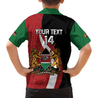 Custom Kenya Football Family Matching Off The Shoulder Long Sleeve Dress and Hawaiian Shirt Maasai Shield Coat Of Arms Style