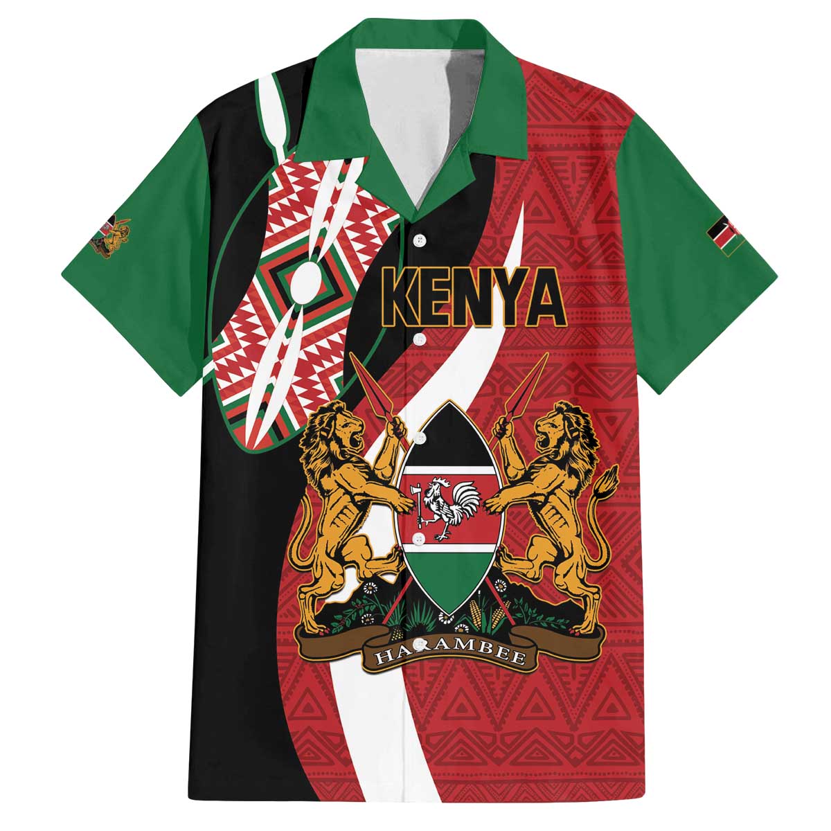 Custom Kenya Football Family Matching Off The Shoulder Long Sleeve Dress and Hawaiian Shirt Maasai Shield Coat Of Arms Style