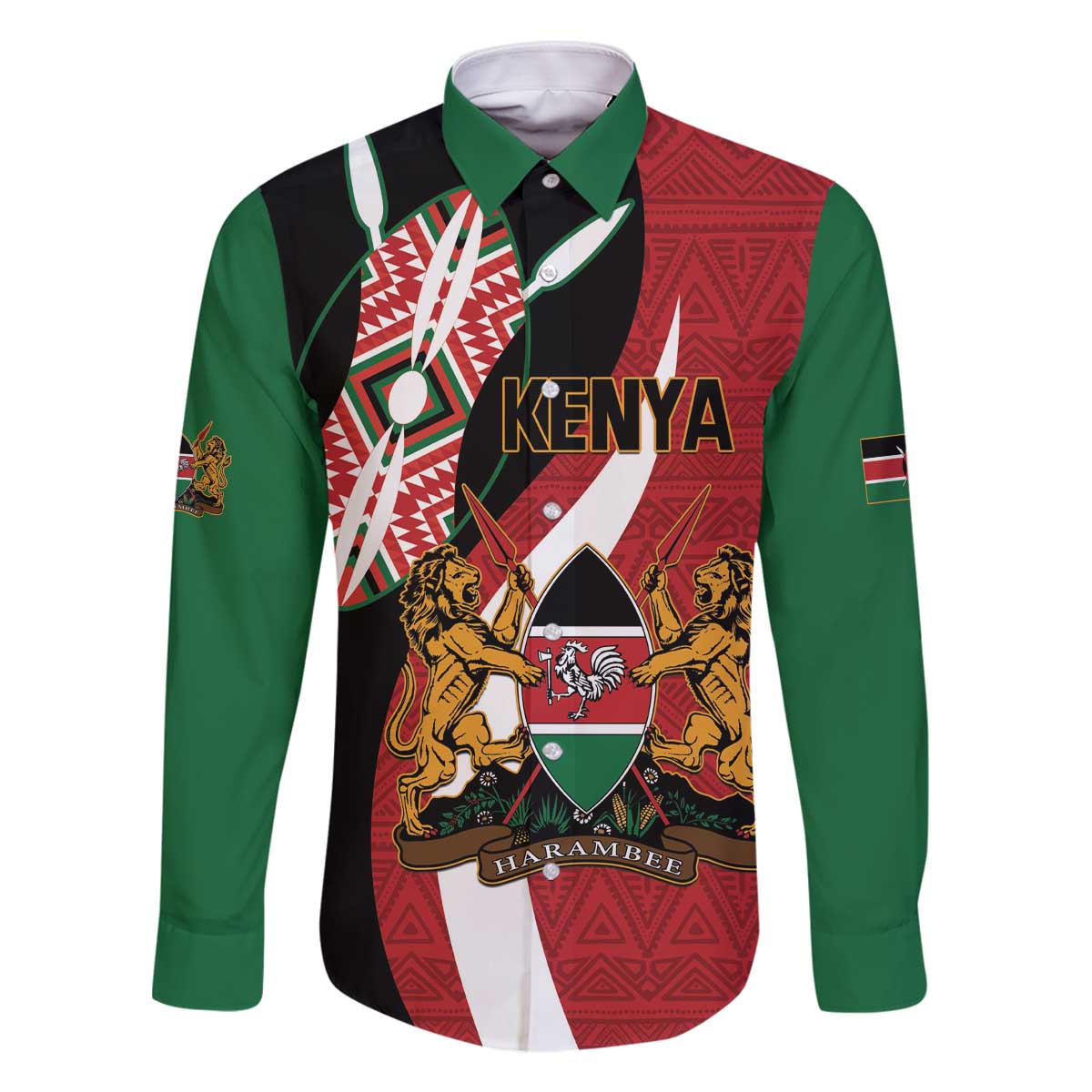 Custom Kenya Football Family Matching Off The Shoulder Long Sleeve Dress and Hawaiian Shirt Maasai Shield Coat Of Arms Style
