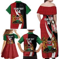 Custom Kenya Football Family Matching Off Shoulder Maxi Dress and Hawaiian Shirt Maasai Shield Coat Of Arms Style