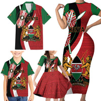 Custom Kenya Football Family Matching Short Sleeve Bodycon Dress and Hawaiian Shirt Maasai Shield Coat Of Arms Style