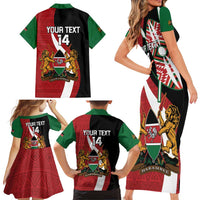 Custom Kenya Football Family Matching Short Sleeve Bodycon Dress and Hawaiian Shirt Maasai Shield Coat Of Arms Style