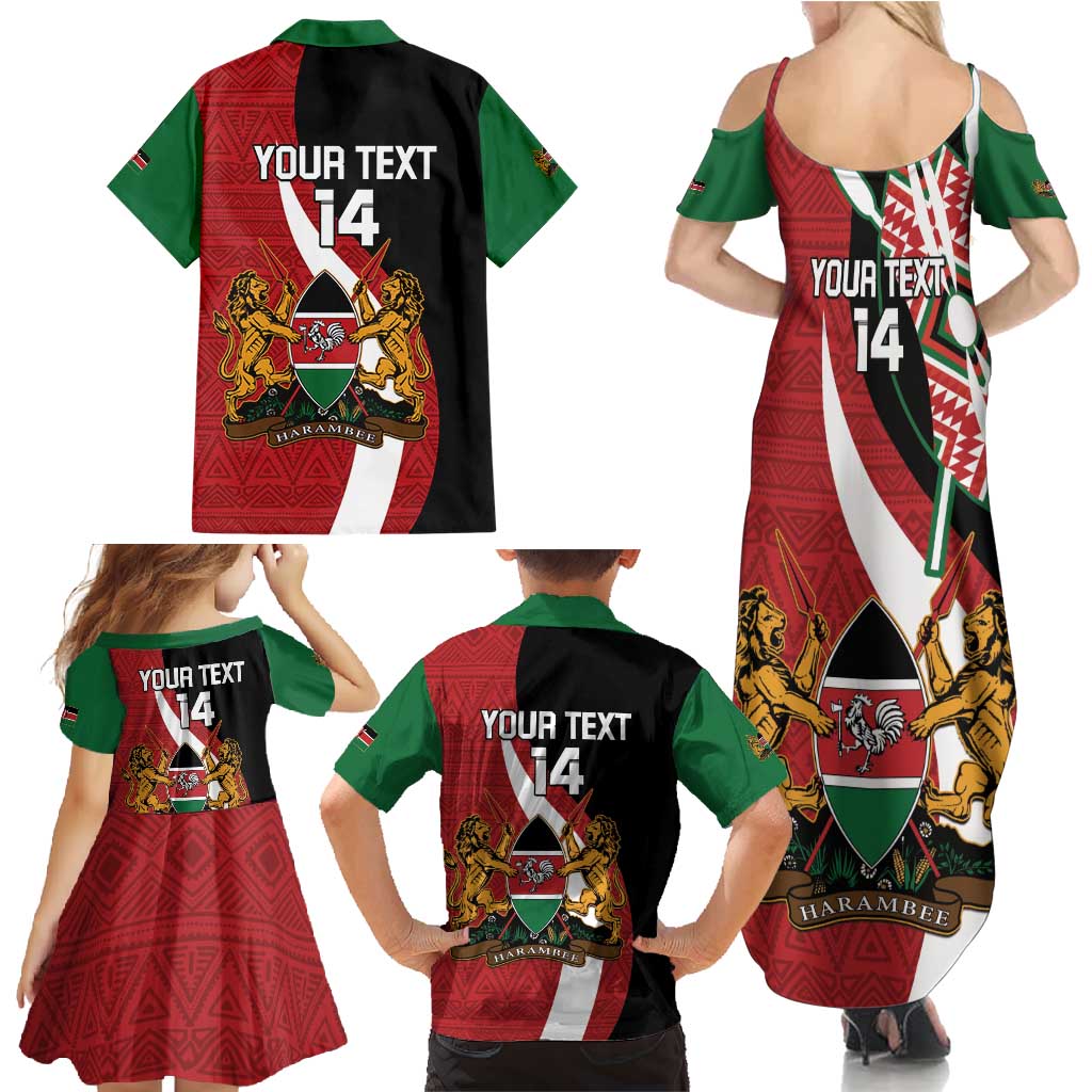 Custom Kenya Football Family Matching Summer Maxi Dress and Hawaiian Shirt Maasai Shield Coat Of Arms Style