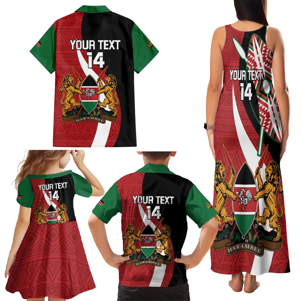 Custom Kenya Football Family Matching Tank Maxi Dress and Hawaiian Shirt Maasai Shield Coat Of Arms Style