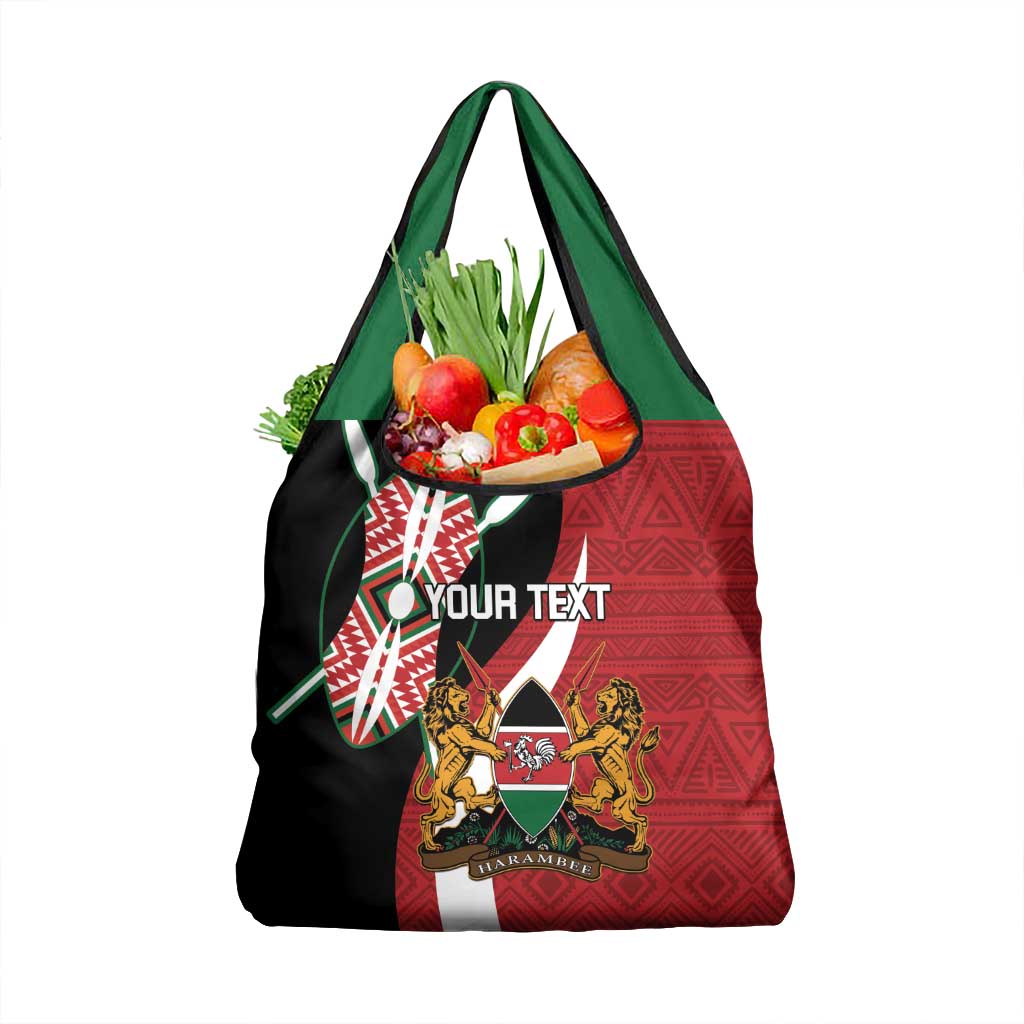 Custom Kenya Football Grocery Bag Maasai Shield Coat Of Arms Style