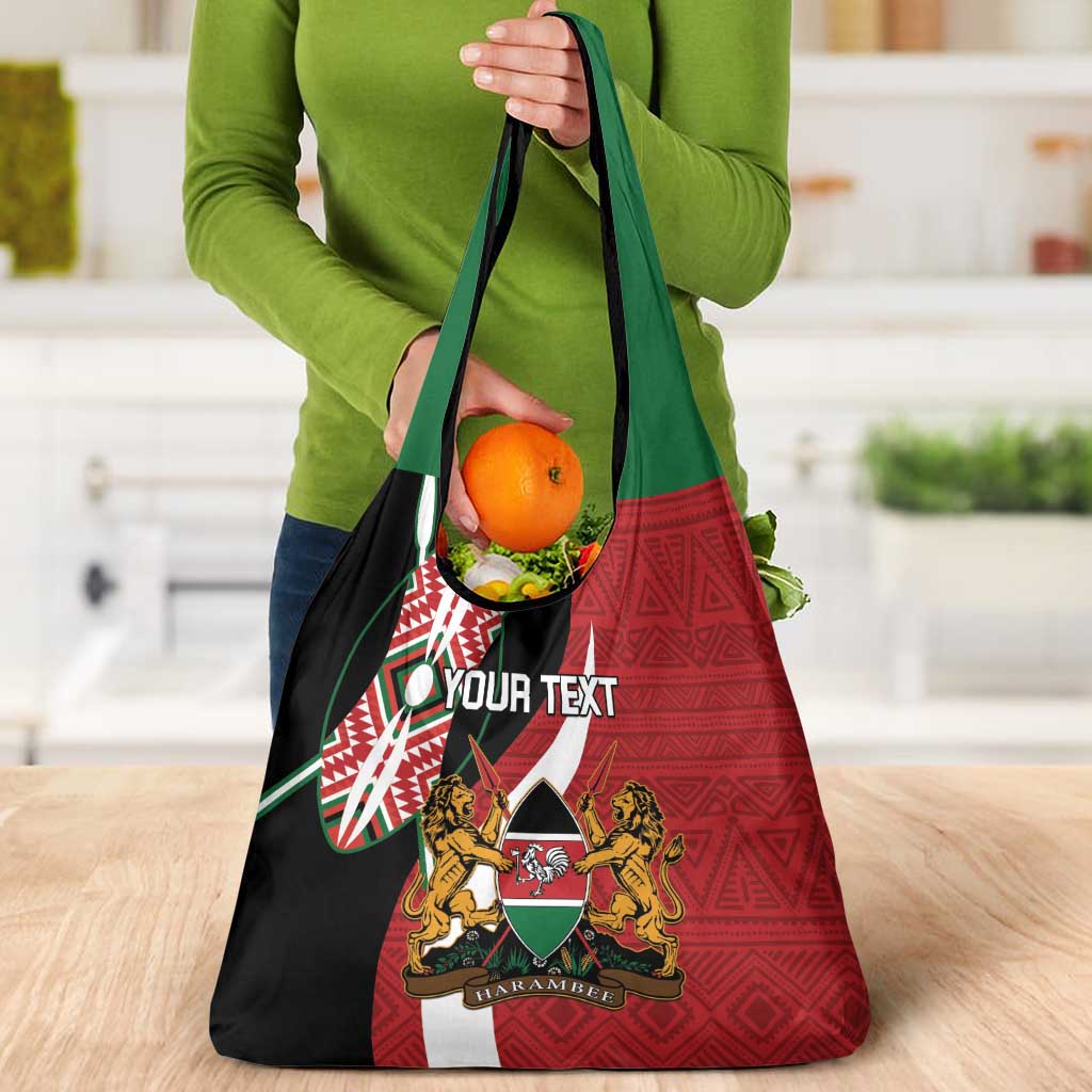 Custom Kenya Football Grocery Bag Maasai Shield Coat Of Arms Style