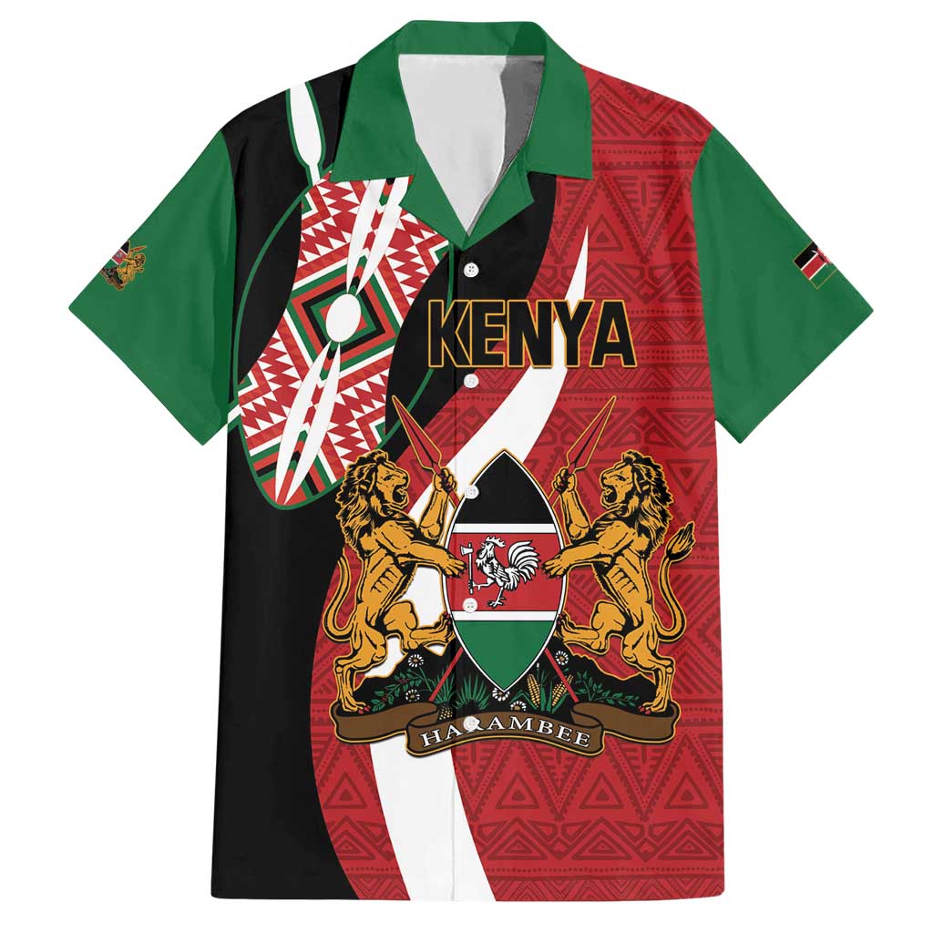 Custom Kenya Football Hawaiian Shirt Maasai Shield Coat Of Arms Style