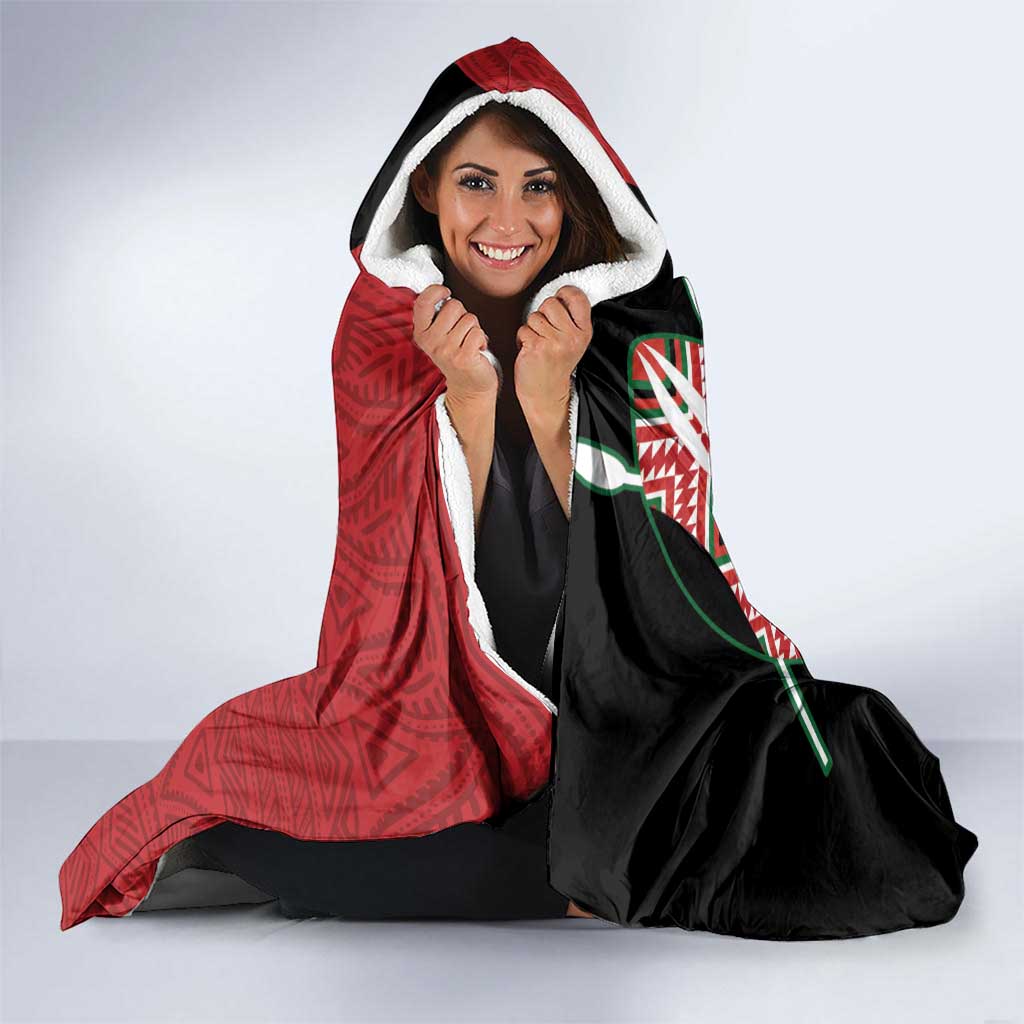Custom Kenya Football Hooded Blanket Maasai Shield Coat Of Arms Style