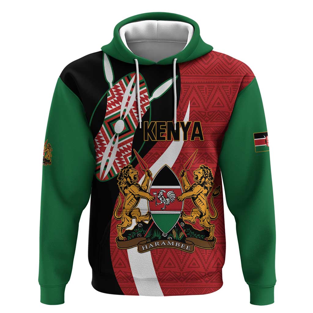 Custom Kenya Football Hoodie Maasai Shield Coat Of Arms Style